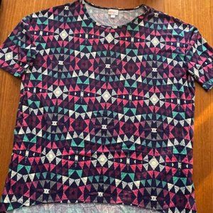 Women's LuLaRoe Irma tee/tunic XL (can fit a 1X) - navy, pink, green geometric